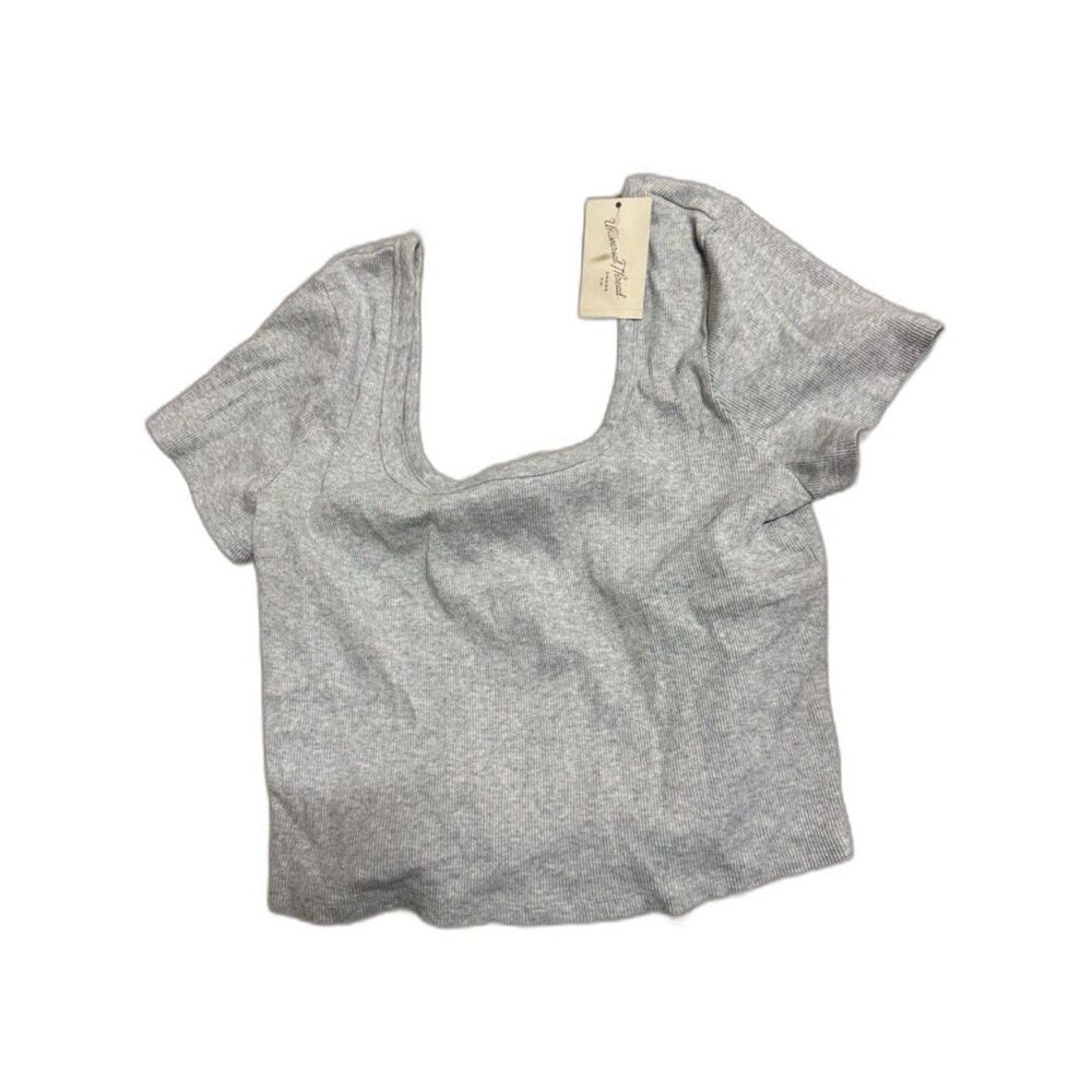 Universal Thread Gray Ribbed Square Neck Crop Top